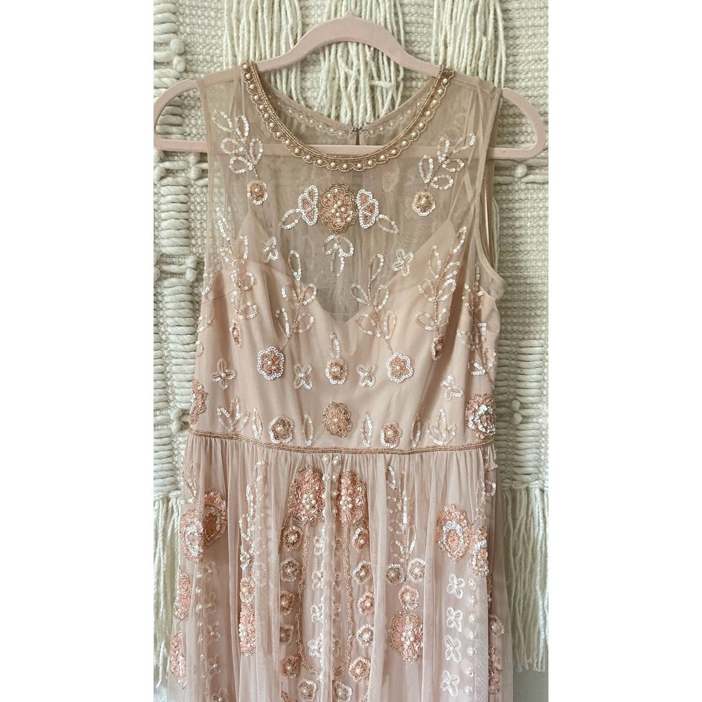 BHLDN Adrianna Papell Abbington Pink Blush Beaded Gown NWT Size 12 - Picture 15 of 16